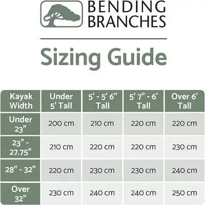 BENDING BRANCHES Kayak Paddle sizing