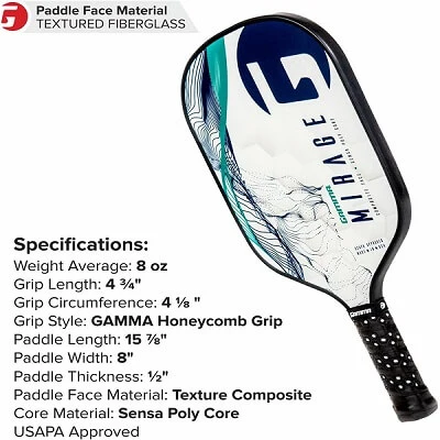 Gamma Mirage Pickleball Paddle specifications